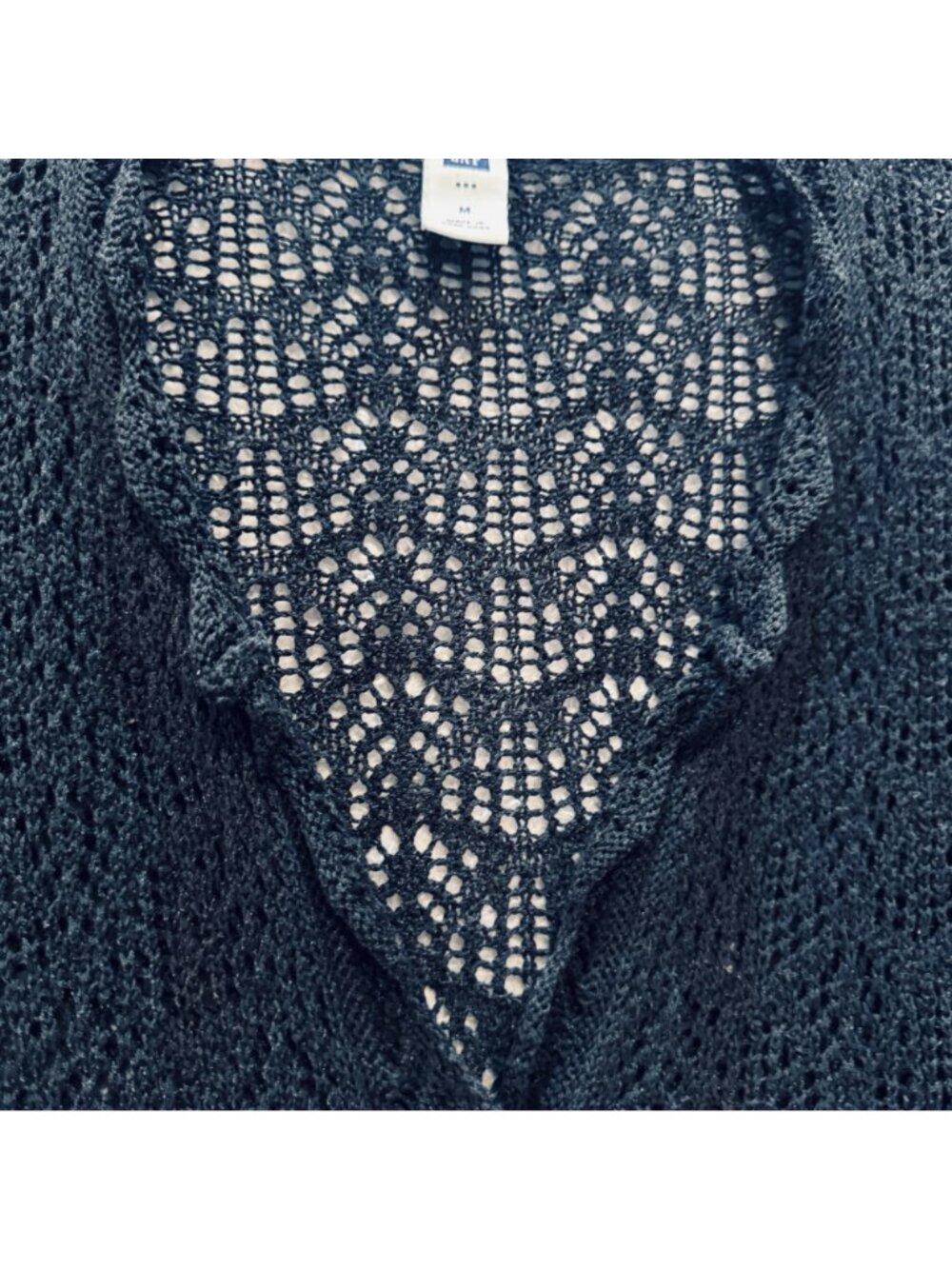 Vintage Gap Black Crochet Cropped Cardigan Size M Cotton Boho Whimsygoth Y2K - Picture 2 of 14